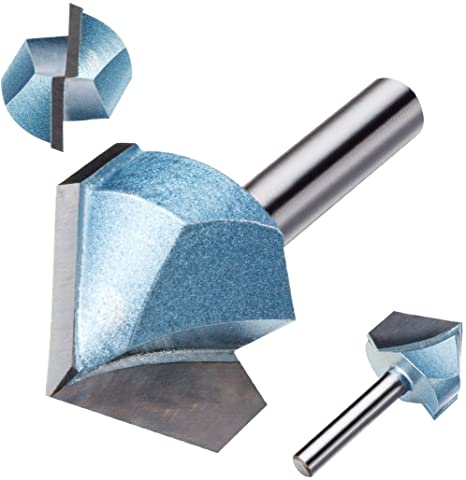 uxcell 90 Degree V-Groove Router Bit 1" Dia with 1/4" Shank, Carbide Tipped V Grooving Bit (Light Blue)