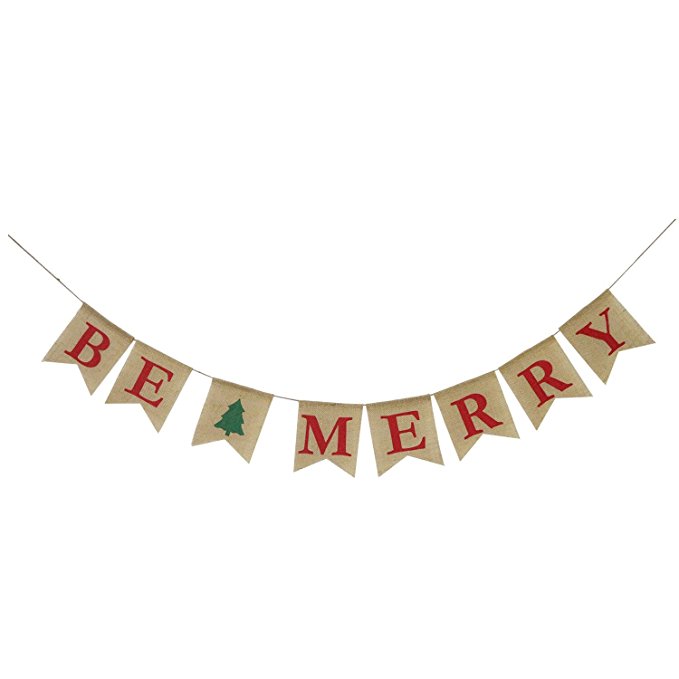Be Merry Burlap Banner | Christmas Burlap Banner | Christmas tree Garland | Holiday Bunting | Home Garden Indoor Outdoor Banner | Natural Burlap Banner | Christmas Decor Decorations