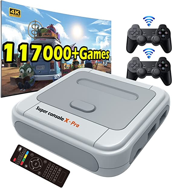 Kinhank Super Console X PRO Retro Game Console with 117,000  Games,TV&Game System in 1,Gaming Console for 4K HD TV,2 Controllers,Compatible with PS1/PSP/ATARI/MAME/DC,WiFi/LAN,Gifts for Men/Boyfriend