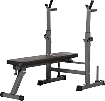 HOMCOM Banc de Musculation Pliable avec Support d'haltères réglable et poignées dips - Fitness