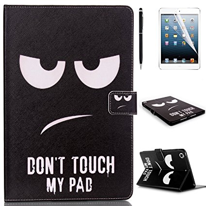 YiaMia iPad Mini 1/2/3 Case Cover, PU Leather Smart Case with Automatic Wake/ Sleep Function, Full Body Protective Fashion Design - "Don't Touch My Pad" Flip Cover for Apple iPad Mini 1/2/3 [Stylus, Screen Protector, Cleaning Cloth]- (Black)