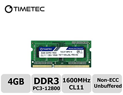 Timetec Hynix IC 4GB DDR3 1600MHz PC3-12800 Non ECC Unbuffered 1.35V CL11 1Rx8 Single Rank 204 Pin SODIMM Laptop Notebook Computer Memory Ram Module Upgrade(4GB)