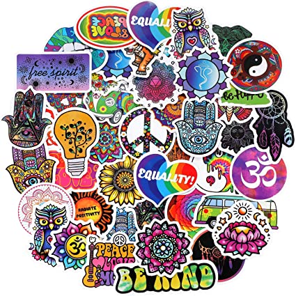 100 Pieces Hippie Stickers Cool Peace Love Hippie Water Bottles Stickers Waterproof Cartoon Hippie Decals Teens Colorful Stickers for Laptop, Luggage, Guitar, Skateboard, Refrigerator, DIY Decoration