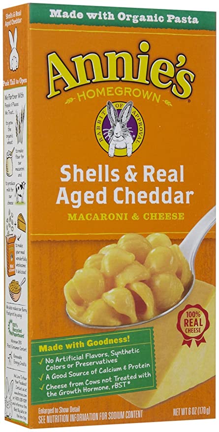 Annie's Homegrown Macaroni & Cheese - Shells & Real-Aged Wisconsin Cheddar - 6 oz