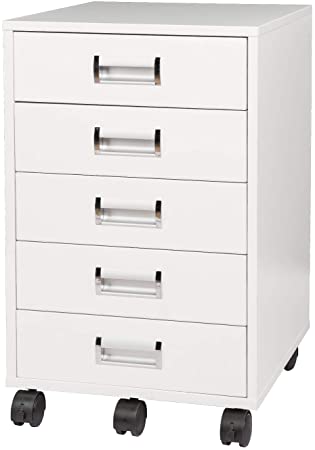 TOPSKY 5 Drawer Mobile Cabinet Fully Assembled Except Casters Built-in Handle (White)