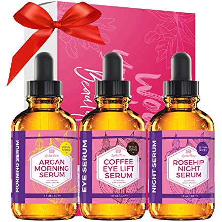 Daily Rejuvenation Essentials Serum Set by Leven Rose, Pure Organic Natural Anti Aging Oil Series for Everyday Collagen, Elastin Boost for Fine Lines and Wrinkles Regimen Kit