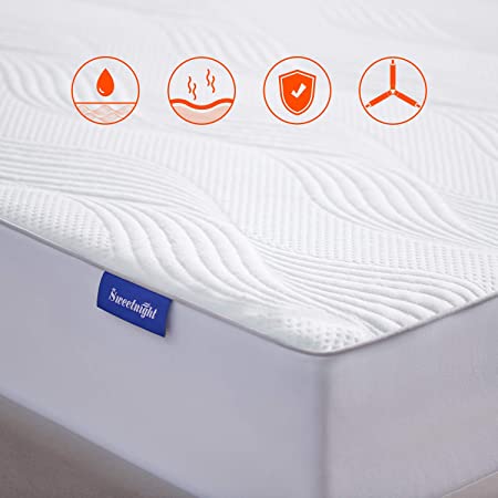 Sweetnight Waterproof Mattress Protector King with 4 Bed Sheet Holders, Stain Resistant & Double Fixation, Breathable Bamboo Fiber for Noiseless Sleep , Fitted 8"-18" Deep, King Size