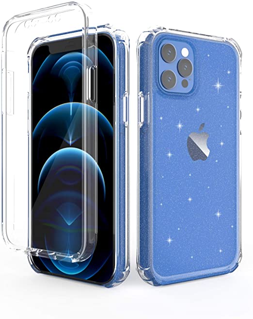 CCMAO Compatible with iPhone 12 Pro Max Case, Built-in Screen Protector Full Body Shockproof Protection Clear Case for iPhone 12 Pro Max 6.7-Inch 2020 (Glitter)
