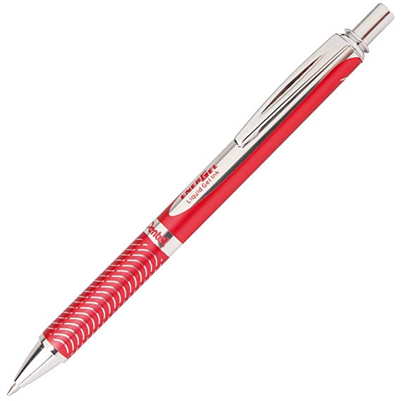 Pentel EnerGel Alloy Retractable Liquid Gel Pen, Red Barrel, Black Ink, 1 pack (BL407B-A)