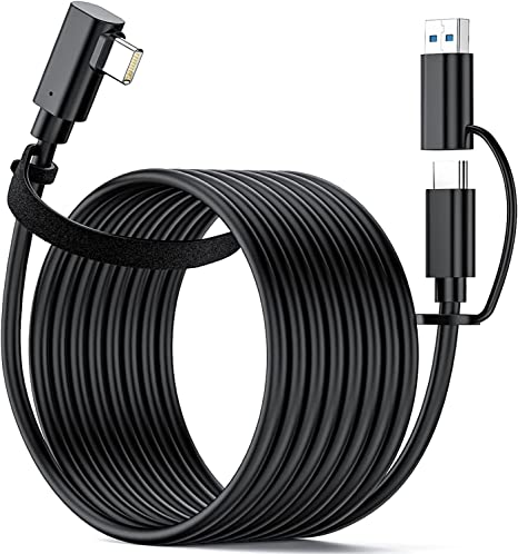 TechMatte Link Cable 16FT/5M Compatible with Oculus Quest 2/1, PC and Steam VR, High Speed PC Data Transfer, USB 3.2 GEN1 Type C to C, with USB-C to USB-A Adapter, Cable for VR Headset and Gaming PC