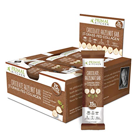 Primal Kitchen - Chocolate Hazelnut Collagen Protein Bars, 12 Grams of Protein, Paleo Approved (Pack of 6, 1.7 oz)
