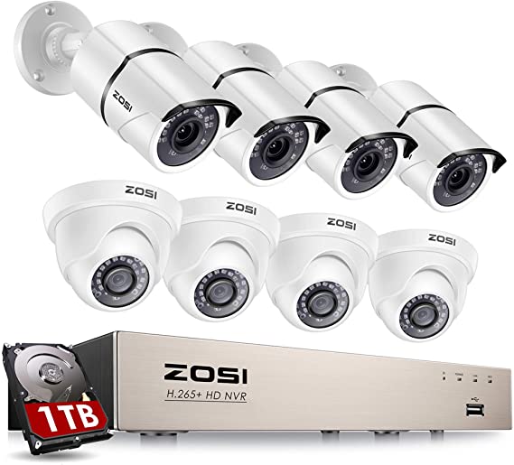 ZOSI 8CH 1080P PoE Home Security Camera System with Hard Drive 1TB,H.265  8Channel 5MP NVR Recorder,8pcs Wired 1080P Outdoor Indoor PoE IP CCTV Cameras with Night Vision, Motion Alert, Remote Access