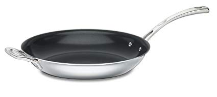 CUISINART FCT22-30HNS French Classic Tri-Ply Stainless 12-Inch Non-Stick Skillet with Helper Handle, Silver