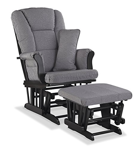 Stork Craft Tuscany Custom Glider and Ottoman with Free Lumbar Pillow, Black/Slate Gray Swirl