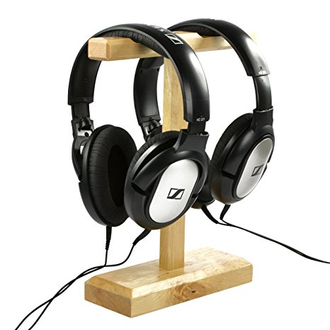 Cosmos ® Wood Dual Headphones Stand for Bose QC15, Sony MDR-XB500, Sennheiser HD 202 II, Shure, Ultimate Ears, Koss PortaPro, JVC, Philips, Monster Beats Solo Studio Pro, Skullycandy, Coby, Platronics with Cosmos Fastening Strap