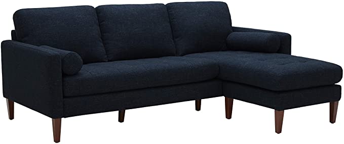 Amazon Brand – Rivet Aiden Mid-Century Sectional with Tapered Wood Legs, 86"W, Wathet Blue