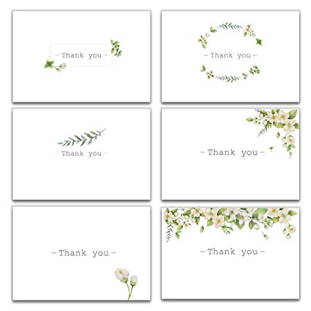 Thank You Cards - Floral Design Thank You Notes for Your Wedding, Baby Shower, Business, Anniversary, Bridal Shower - 30 Watercolor Cards with Envelopes -4 x 6 Size- Blank Inside