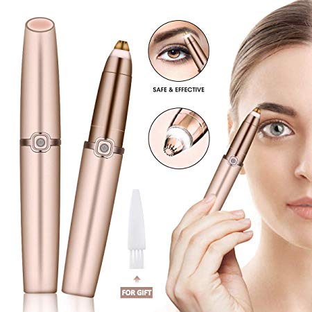 CHARMINER Eyebrow Hair Remover, Rose Gold Eyebrow Trimmer for Women, Lightweight Painless Eyebrow Epilator with Light, Battery Not Included (Rose gold)