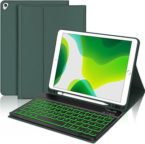 Backlit Keyboard Case for iPad 9th/8th/7th Gen 10.2 inch, iPad Air 3rd Gen, iPad Pro 10.5 - Built-in Pencil Holder, Magnetic Rechargeable Backlit Removeable Keyboard, Auto Sleep & Wake - Dark Green