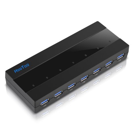 HooToo HT-UH001 Super-Speed 7-Port USB 30 HUB Latest VIA VL812 Chipset Adopted Heat-Eliminable Aluminum Alloy Housing 33 feet USB 30 Cable 12V3A AC Power Adapter Backward Compatible with USB 20 and Supporting Windows  Mac  Linux OS