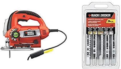 BLACK DECKER JS670V LineFinder Orbital Jigsaw with SmartSelect Technology with BLACK DECKER 75-626 Assorted Jigsaw Blades Set Wood and Metal 24-Pack