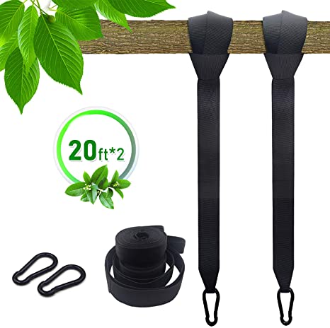Tree Swing Hanging Straps Kit, Two 9.8 Ft Adjustable Long Swing Straps with Two Safety Carabiners, Holds 2200Lbs, Great for Camping, Backpacking and Hiking