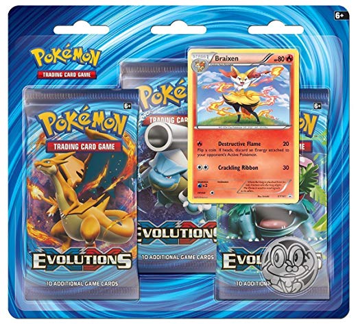 Pokémon TCG: XY Evolutions-Braixen + 3 Booster Packs Features Rare Holofoil Card and Froakie Collector's Coin | 3 Blister Value 100% Authentic Pokemon Expansion