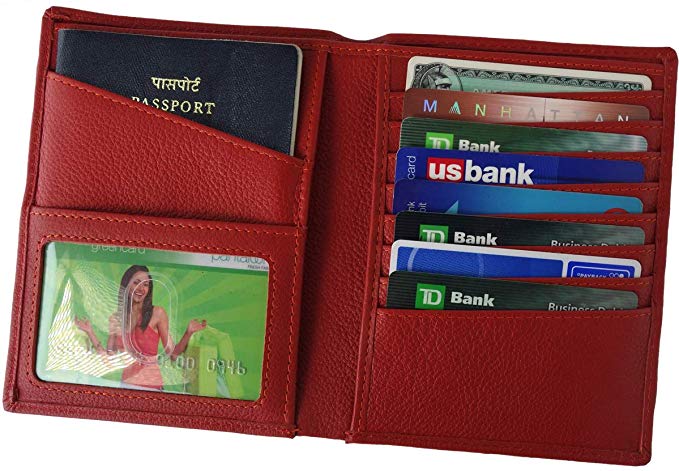 AurDo RFID Blocking Real Leather Passport Holder Cover Case & Travel Wallet for Men & Women