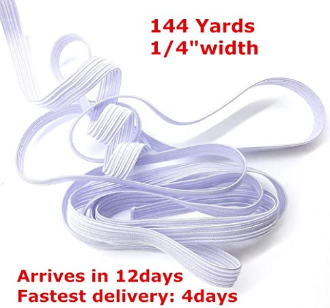 144 Yards White Sewing Elastic Cord 1/4" Width Elastic Flat Band Heavy Stretch Elastic Rope