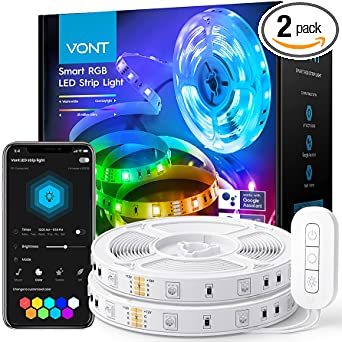 Vont Smart LED Strip Lights [32.8 FT] LED Light Strip Compatible w/ Alexa & Google, Premium Bright 5050 RGB LEDs, Strip Lighting, LED Lights, 16 Million Colors & Music Sync for Home, TV, Party