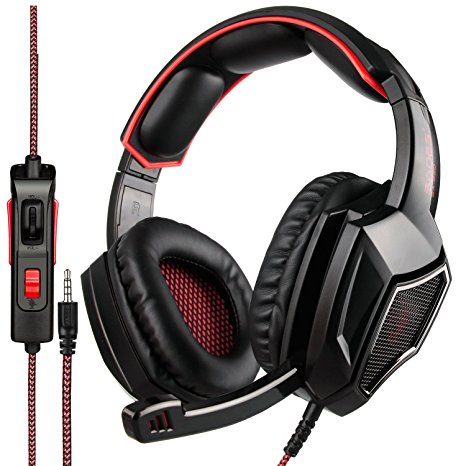 2018 Latest Version PS4 Headphones,Sades SA920PLUS 3.5mm Stereo Bass Gaming Headset with Microphone for New Xbox one PS4 PC Laptop Mac Newest Xbox ONE/360(Black Red)