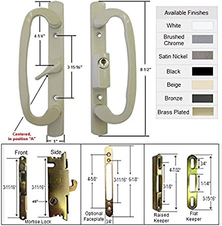 Sliding Glass Patio Door Handle Kit with Mortise Lock and Keepers, A-Position, Beige, Keyed