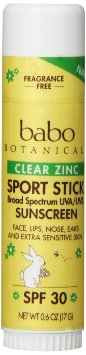Babo Botanicals SPF 30 Fragrance Free Clear Zinc Sport Stick 06 Ounce - Sunscreen SPF 30 EWG Rated 1 Non Nano Natural Zinc