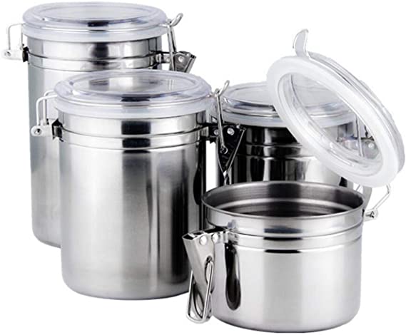 Foraineam 4-Piece Stainless Steel Airtight Canister Set with Clear Arylic Lid and Locking Clamp Food Storage Container Flour Canisters for Coffee, Tea, Snacks