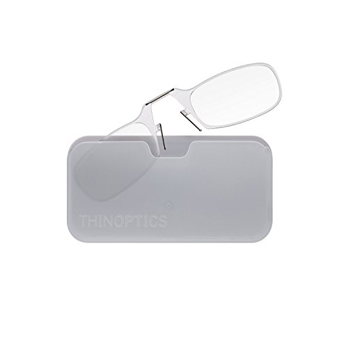ThinOPTICS Stick Anywhere, Go Everywhere Reading Glasses plus Universal Pod Case,Clear Frame, White Case,2.00 Strength