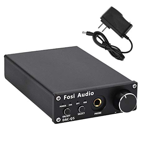 Fosi Audio DAC Converter 24-bit/192kHz Optical/Coaxial/USB Digital-to-Analog Adapter Decoder & Headphone Amplifier & Mini Stereo Pre-Amplifier Q5 (Black)