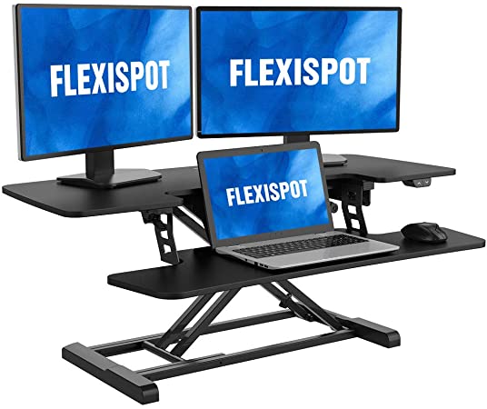 FlexiSpot Motorized Standing Desk Converter- 40" Electric Height Adjustable Stand up Desk Riser with Quick Release Keyboard Tray EM7L