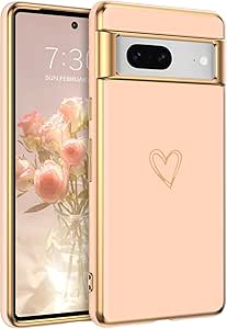 BENTOBEN for Google Pixel 7 Case, Google Pixel 7 Phone Case Cute Electroplating Heart Camera Protection TPU Protective Lightweight Flexible Non-Slip Bumper Shockproof Google Pixel 7 Case 6.3", Pink