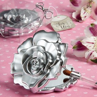 Fashioncraft, Wedding Party Bridal Shower Favors, Realistic Rose Design Mirror Compacts, Set of 40