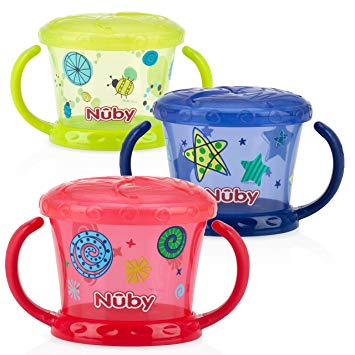 Nuby 3 Piece Designer Series Snack Keeper, Red/Yellow/Blue