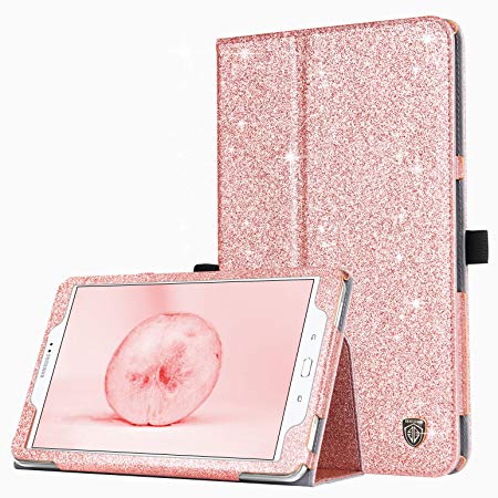 Samsung Galaxy Tab A 10.1 Case,BENTOBEN Slim Lightweight PU Leather Glitter Shiny Stand Smart Folio Cover with Auto Sleep/Wake Feature for Galaxy Tab A 10.1 Inch SM-T580 T585(No Pen Version),Rose Gold