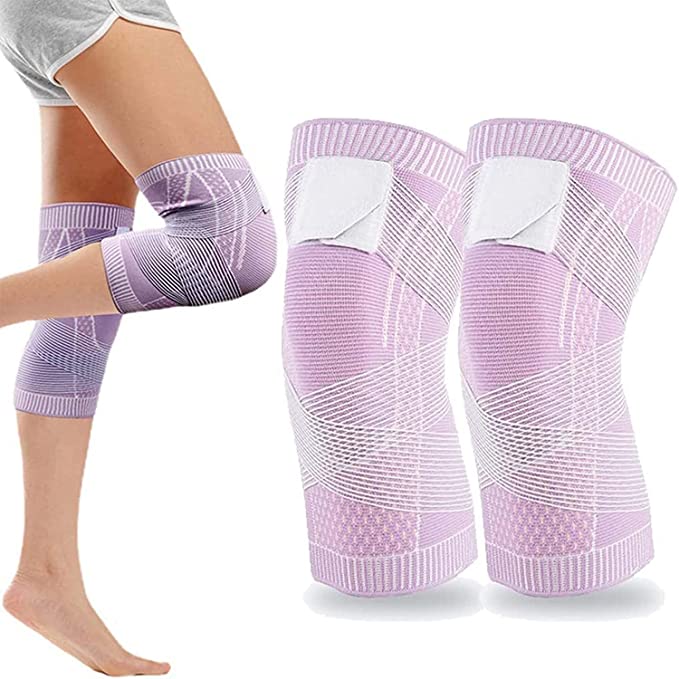 Swellsock knee Flexwrap - Knee Compression Sleeve - Best Knee Brace, Swell Sock Knee Flexwrap,Adjustable 3d High Elastic Click Rain Knee Compression Sleeve (L, Pink/1 Pair)