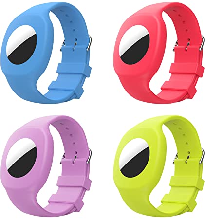 MoKo 4PACK Wristband Compatible with AirTag 2021, Soft Silicone Bracelet for Kids, Protective Case fit AirTag 2021 with Adjustable Strap for Kids Toddler Baby Children, Multi Color B