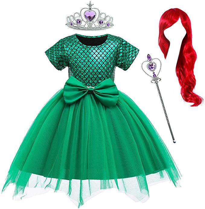 Party Chili Little Girls Mermaid Green Dress Princess ostumes for Toddler Girls with Accessories 18 Months to 6 Years