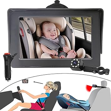 B-Qtech Car Baby Monitor with Camera for Back Seat Rear Facing View Infant, 4.3 inch Night Vision Camera 360°Adjustable and Folding Screen Easy Observe and Install
