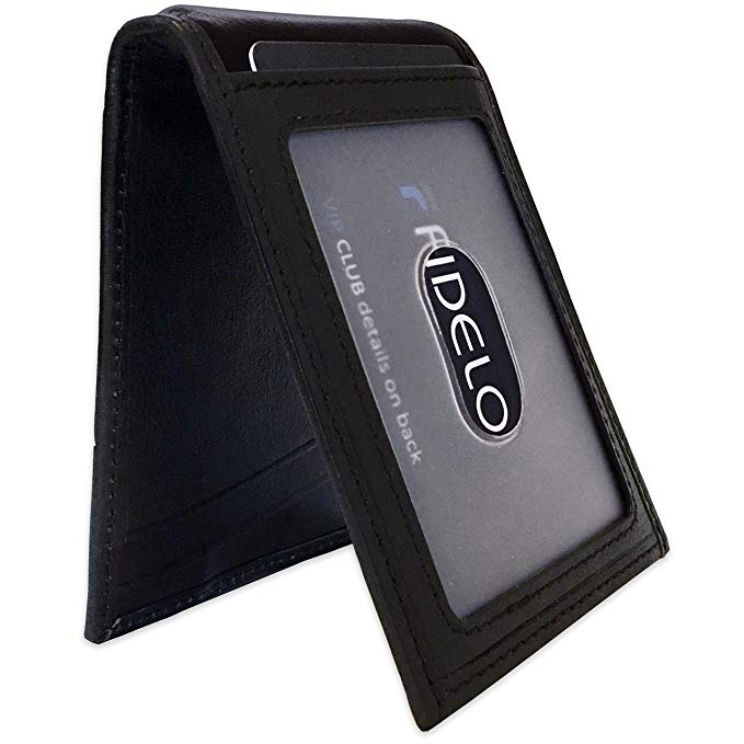 FIDELO Bifold Leather Minimalist Wallet – RFID Slim Wallet for Men with Money Clip