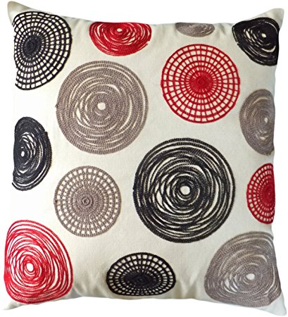 Decorative Knitting Yarn Embroidery Multi-color Circles Throw pillow cover 18" Red/Black