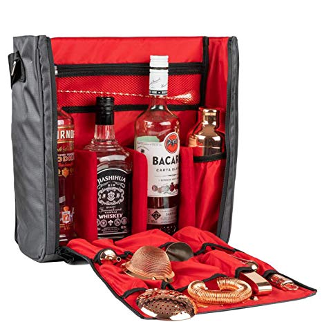 Bar Set Carrier Travel Bag, Waterproof Bartender Bag Perfect for Home Bar Travelling, Camping-Grey (Bag Only)