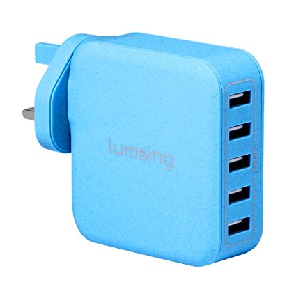 Lumsing 40W 8A 5-Port USB Wall Charger Portable Travel Charger For iPhone 6 Plus, iPad, Samsung Galaxy S6 Edge(Blue)