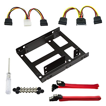 2x 2.5 Inch SSD to 3.5 Inch Internal Hard Disk Drive Mounting Kit Installation Bracket Frame Fits for Most Popular PC Casings(SATA Data Cables and Power Cables included)